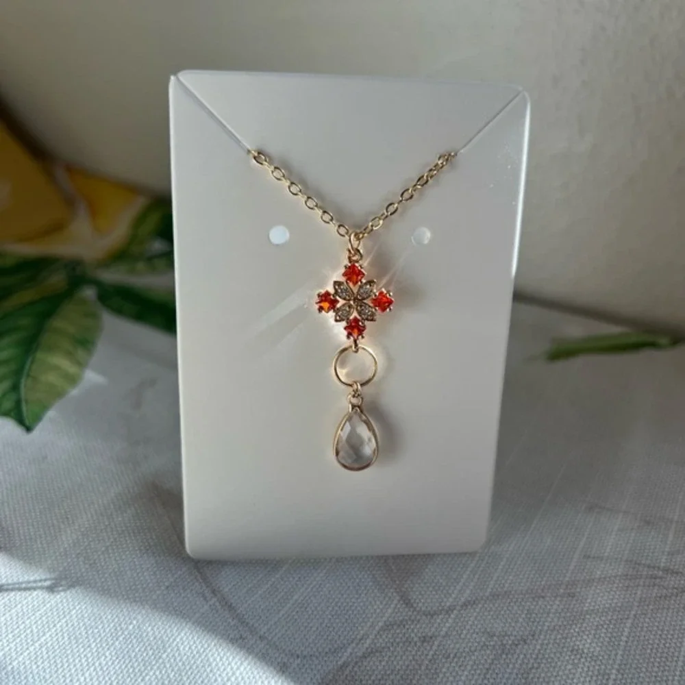 Orange Quartz Crystal Jewelry Set, Diamond Cross Shape, Mini Hoops, Casual - Picture 6 of 9